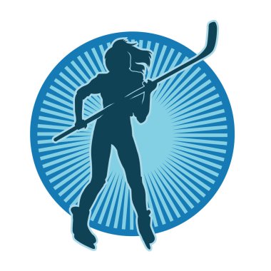 Kadın bir hokey oyuncusunun silueti.