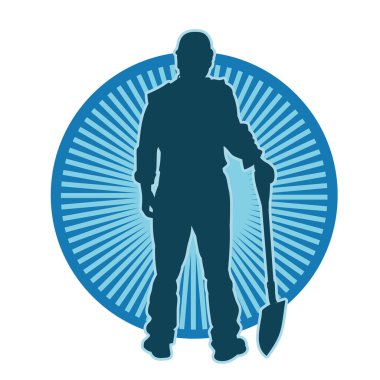 Elinde kürek aleti olan bir erkek işçinin silueti.. 