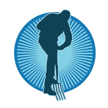 Bir erkek işçinin silüeti bir kürek aletiyle toprağı kazıyor..