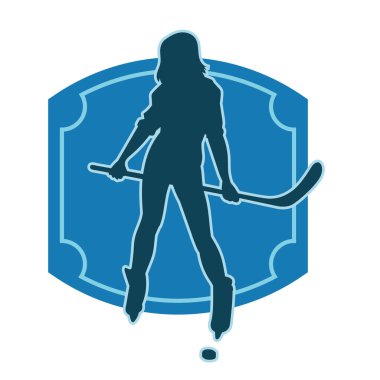 Kadın bir hokey oyuncusunun silueti.