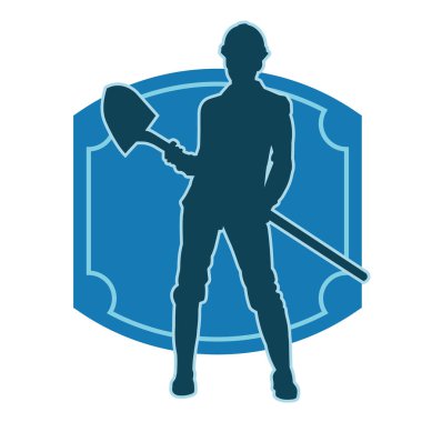 Elinde kürek aleti olan, miğfer takan bir kadın işçinin silüeti..