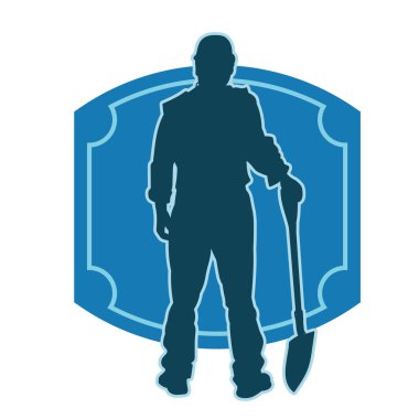 Elinde kürek aleti olan bir erkek işçinin silueti.. 