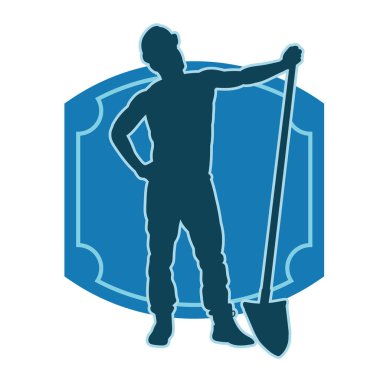 Elinde kürek aleti olan bir erkek işçinin silüeti. Bir bahçıvanın silueti.