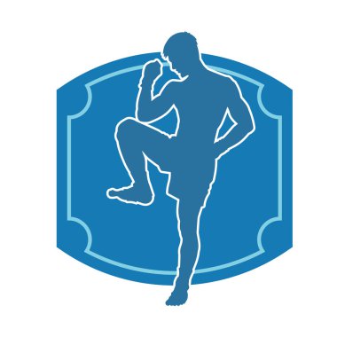 Hareketli erkek kickboksör atletinin silueti. Tekme atan bir adamın silueti..