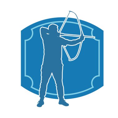 Hareketli erkek okçu savaşçısının silueti. Okçuluk silahı taşıyan bir adamın silueti..