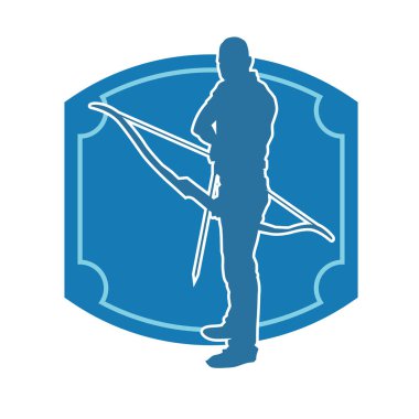 Hareketli erkek okçu savaşçısının silueti. Okçuluk silahı taşıyan bir adamın silueti..