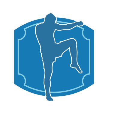 Hareketli erkek kickboksör atletinin silueti. Tekme atan bir adamın silueti..