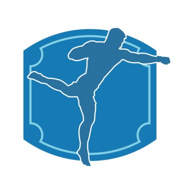 Hareketli erkek kickboksör atletinin silueti. Tekme atan bir adamın silueti..