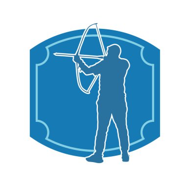 Hareketli erkek okçu savaşçısının silueti. Okçuluk silahı taşıyan bir adamın silueti..