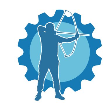 Hareketli erkek okçu savaşçısının silueti. Okçuluk silahı taşıyan bir adamın silueti..