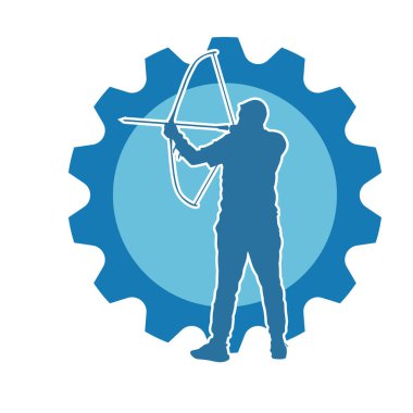 Hareketli erkek okçu savaşçısının silueti. Okçuluk silahı taşıyan bir adamın silueti..