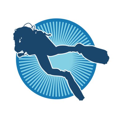 Erkek bir dalgıcın silueti. Dalış pozisyonunda bir adamın silueti..