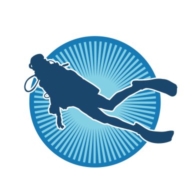 Erkek bir dalgıcın silueti. Dalış pozisyonunda bir adamın silueti..