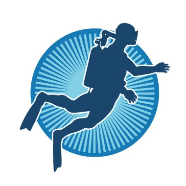 Erkek bir dalgıcın silueti. Dalış pozisyonunda bir adamın silueti..