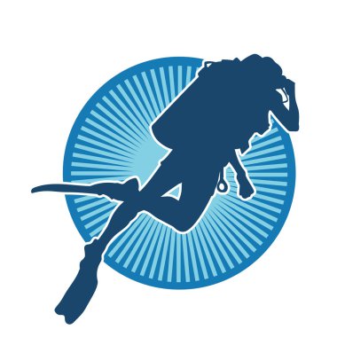 Erkek bir dalgıcın silueti. Dalış pozisyonunda bir adamın silueti..