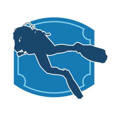 Erkek bir dalgıcın silueti. Dalış pozisyonunda bir adamın silueti..