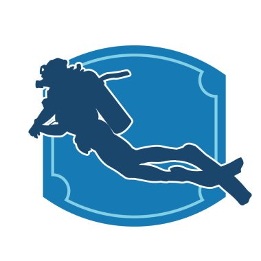 Erkek bir dalgıcın silueti. Dalış pozisyonunda bir adamın silueti..