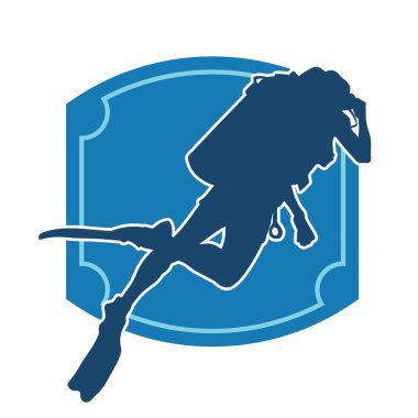 Erkek bir dalgıcın silueti. Dalış pozisyonunda bir adamın silueti..