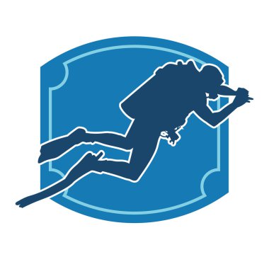 Erkek bir dalgıcın silueti. Dalış pozisyonunda bir adamın silueti..