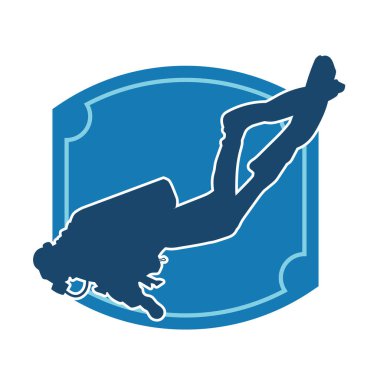 Erkek bir dalgıcın silueti. Dalış pozisyonunda bir adamın silueti..