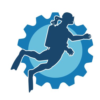 Erkek bir dalgıcın silueti. Dalış pozisyonunda bir adamın silueti..