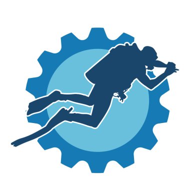 Erkek bir dalgıcın silueti. Dalış pozisyonunda bir adamın silueti..