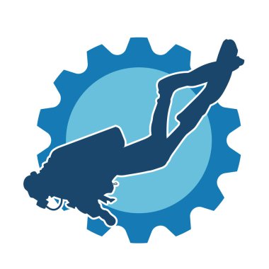 Erkek bir dalgıcın silueti. Dalış pozisyonunda bir adamın silueti..