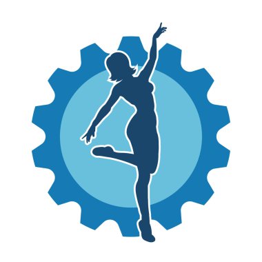 Hareketli bir kadın balerin silueti. Dans eden balerin kızın silueti..