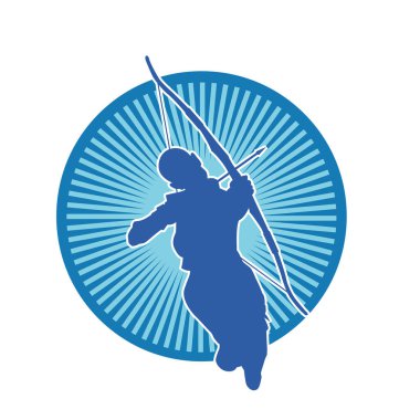 Dişi okçu bir dövüşçünün silueti ok ve yayla pozisyonunu alıyor..