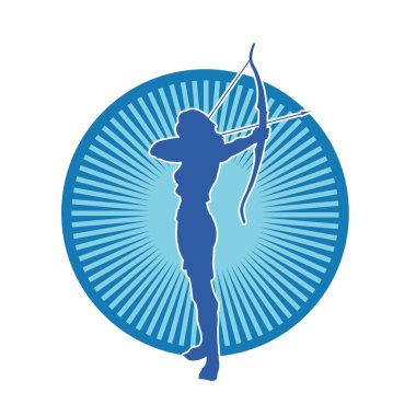 Dişi okçu bir dövüşçünün silueti ok ve yayla pozisyonunu alıyor..