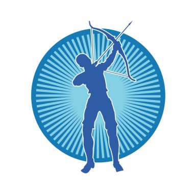 Dişi okçu bir dövüşçünün silueti ok ve yayla pozisyonunu alıyor..