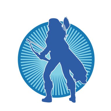 Dişi okçu bir dövüşçünün silueti ok ve yayla pozisyonunu alıyor..