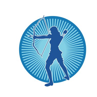 Dişi okçu bir dövüşçünün silueti ok ve yayla pozisyonunu alıyor..