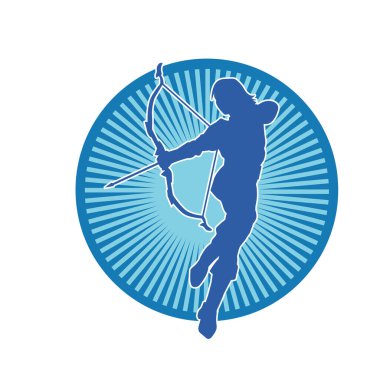 Dişi okçu bir dövüşçünün silueti ok ve yayla pozisyonunu alıyor..