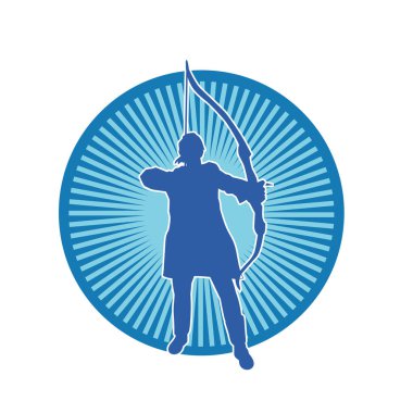 Dişi okçu bir dövüşçünün silueti ok ve yayla pozisyonunu alıyor..