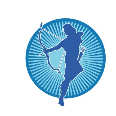 Dişi okçu bir dövüşçünün silueti ok ve yayla pozisyonunu alıyor..