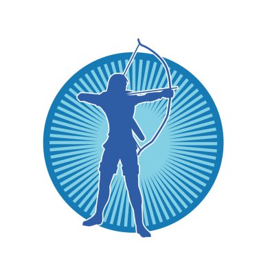 Dişi okçu bir dövüşçünün silueti ok ve yayla pozisyonunu alıyor..