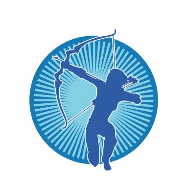 Dişi okçu bir dövüşçünün silueti ok ve yayla pozisyonunu alıyor..