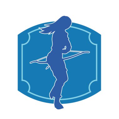 Dişi okçu bir dövüşçünün silueti ok ve yayla pozisyonunu alıyor..