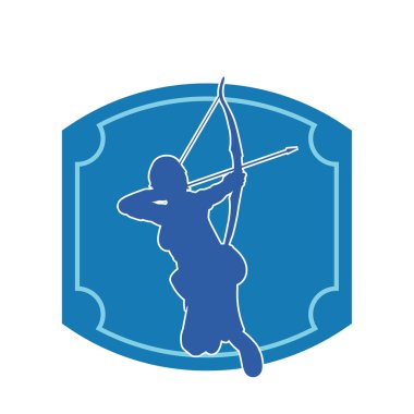 Dişi okçu bir dövüşçünün silueti ok ve yayla pozisyonunu alıyor..