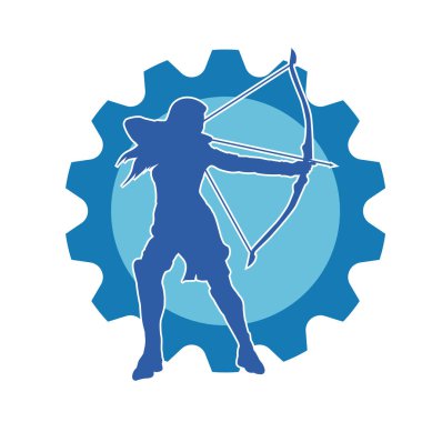 Dişi okçu bir dövüşçünün silueti ok ve yayla pozisyonunu alıyor..