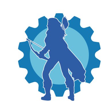 Dişi okçu bir dövüşçünün silueti ok ve yayla pozisyonunu alıyor..