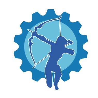 Dişi okçu bir dövüşçünün silueti ok ve yayla pozisyonunu alıyor..