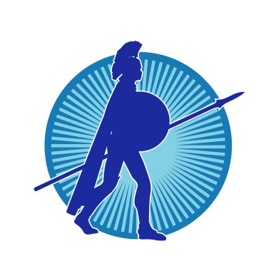 Mızrak ve demir kalkan taşıyan eski bir askerin silueti..