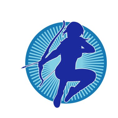 Dişi okçu bir dövüşçünün silueti ok ve yayla pozisyonunu alıyor..