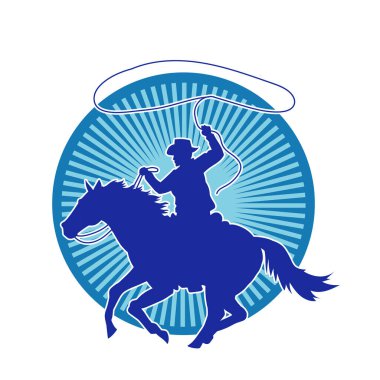 At süren bir kovboyun silueti. Kementle ip atıyor.