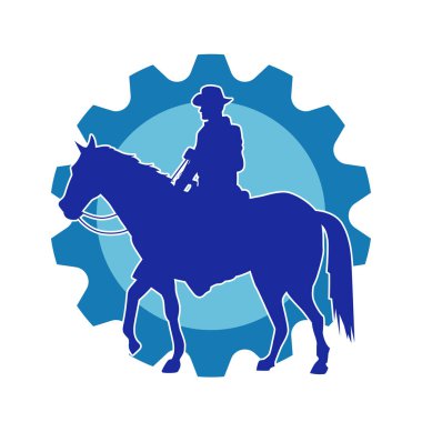 Silhouette of a cowboy riding a horse in action pose clipart