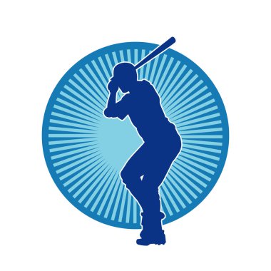 Hareketli bir erkek beyzbol oyuncusunun silueti. Vurucu olarak beyzbol oynayan bir adamın silueti..