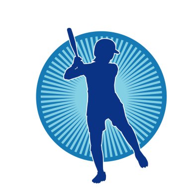 Hareketli bir erkek beyzbol oyuncusunun silueti. Vurucu olarak beyzbol oynayan bir adamın silueti..