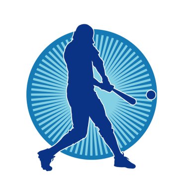 Hareketli bir erkek beyzbol oyuncusunun silueti. Vurucu olarak beyzbol oynayan bir adamın silueti..